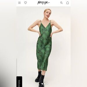 Nasty Gal Marble Swirl Print Strappy Slip Midi Dress